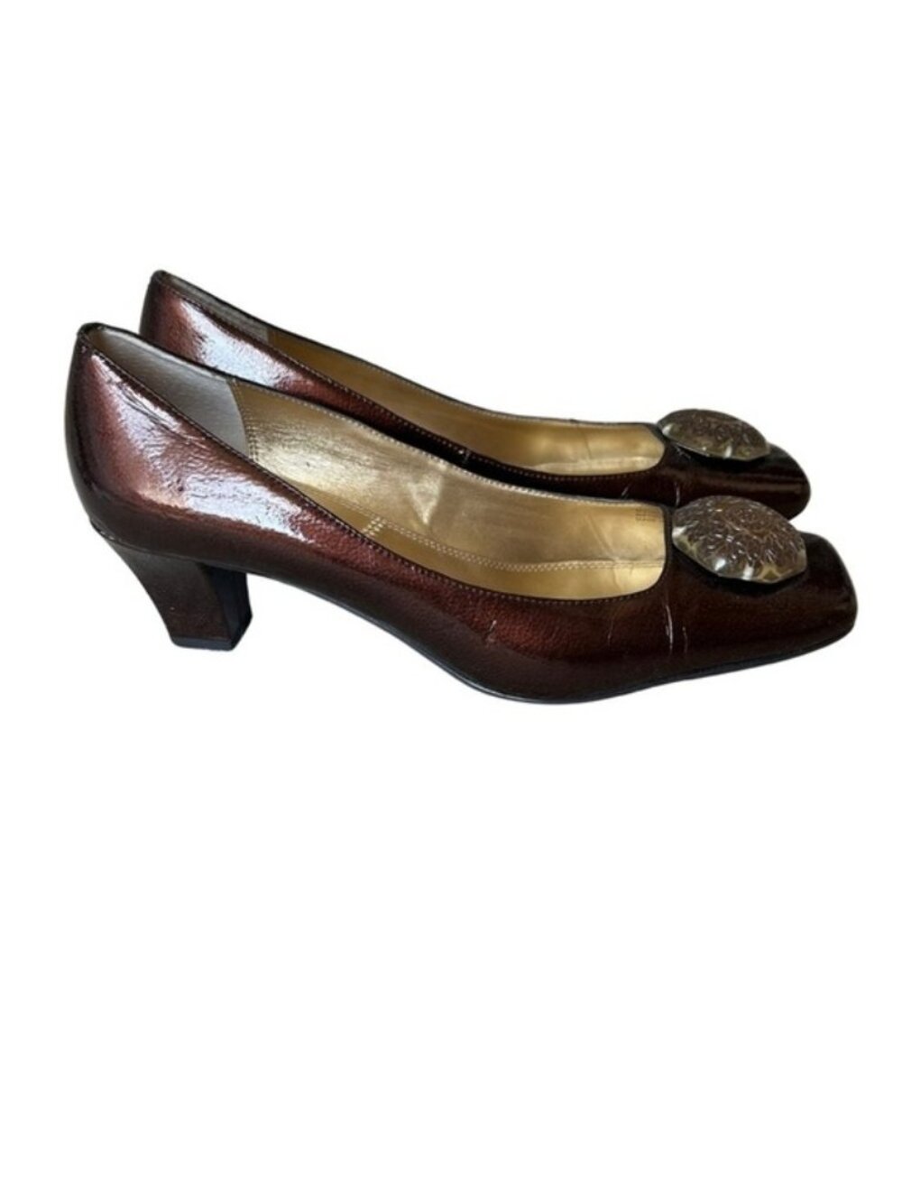 Tahari Evelyn 2 Mocha Patent Leather Heels | Size 9M | Block Heel - Picture 4 of 8